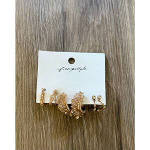Free People Gold Earring Set with Clear Gems NWT